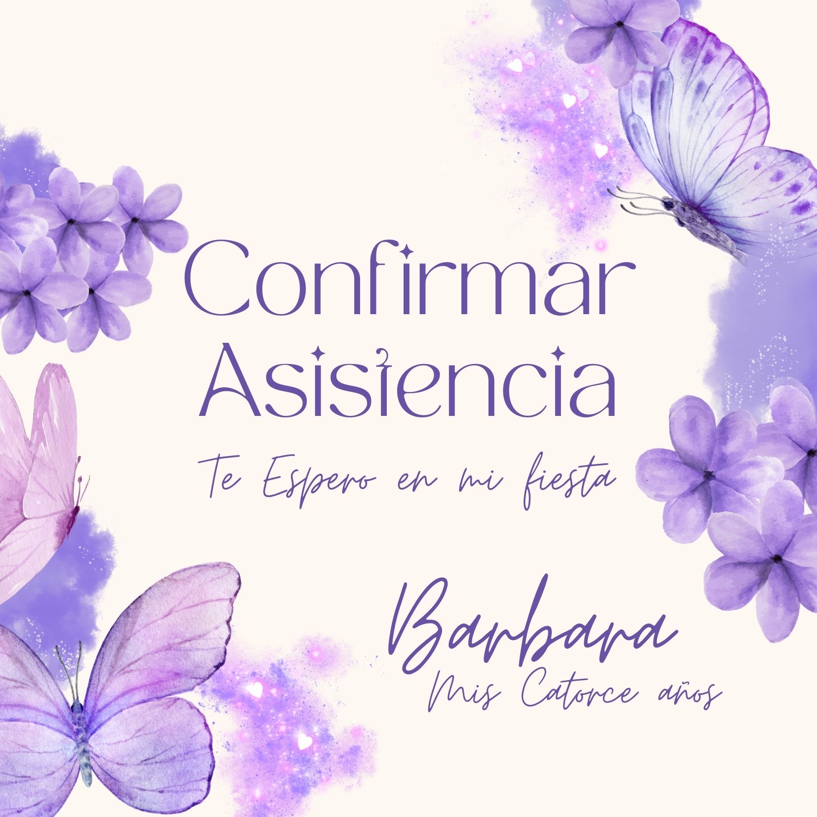 Video remembranza dedicatoria quince años mariposas video fotos collage elegante morado (Invitación (cuadrado))